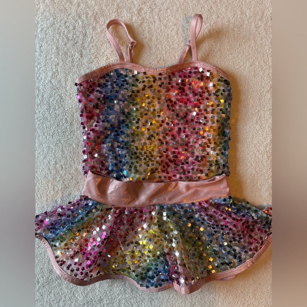 Curtain Call Sequin Sparkling Multicolor Dance Set, Leotard + Skirt. Sz CSM